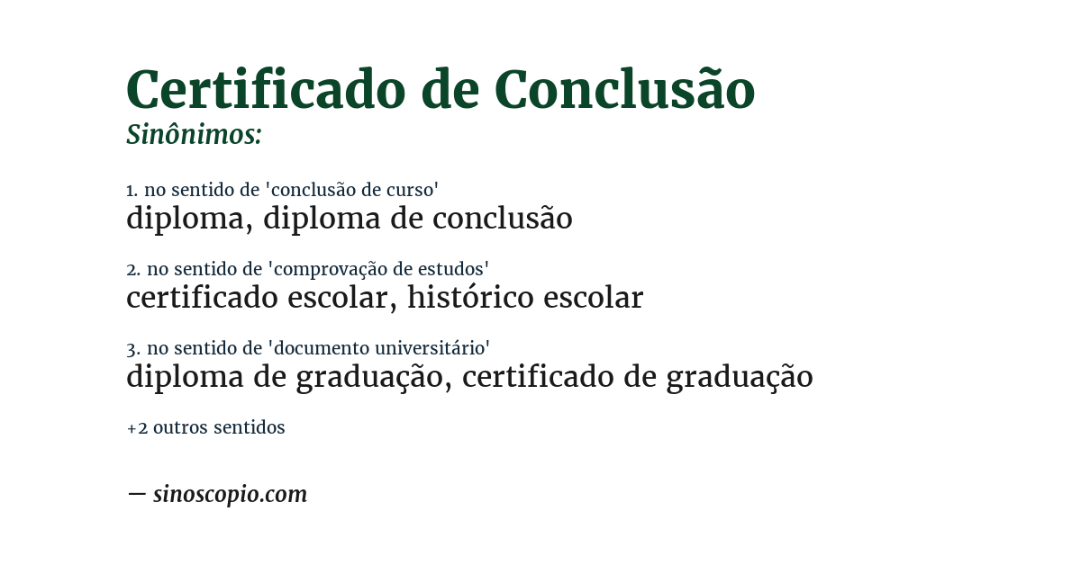 Sinônimo de certificado de conclusão