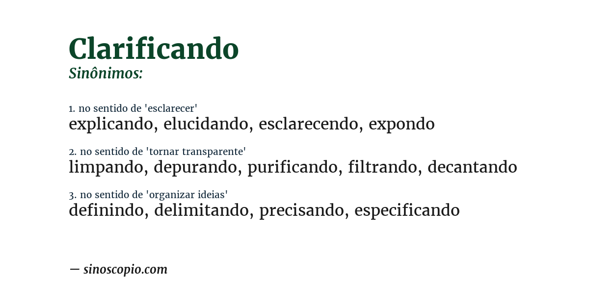 Sinônimo de clarificando