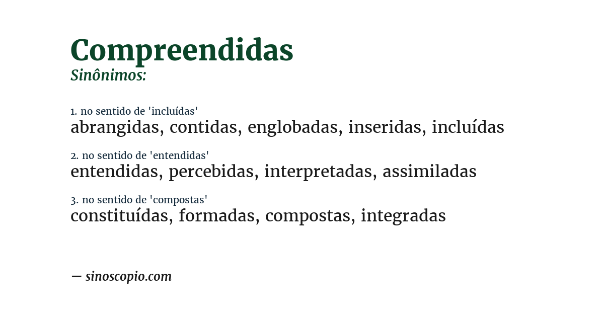 Sinônimo de compreendidas