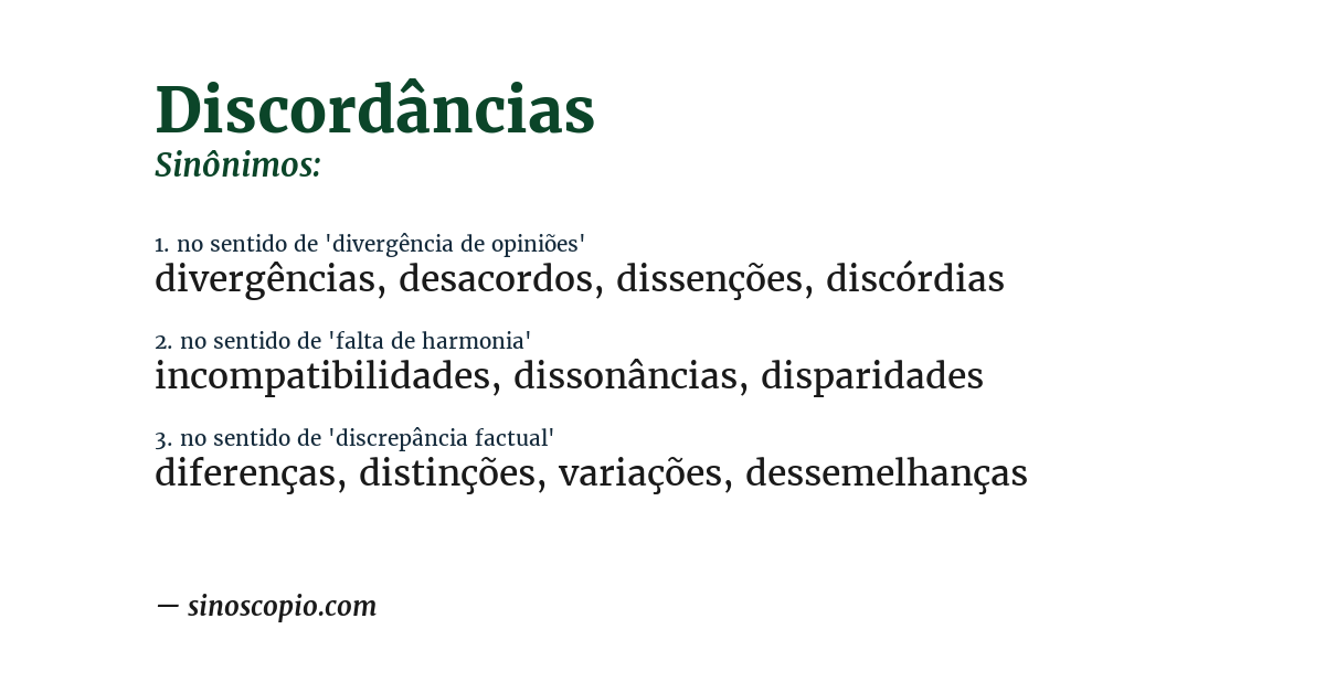 Sinônimo de discordâncias