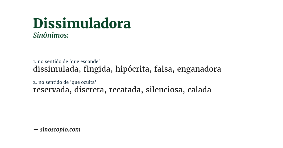 Sinônimo de dissimuladora