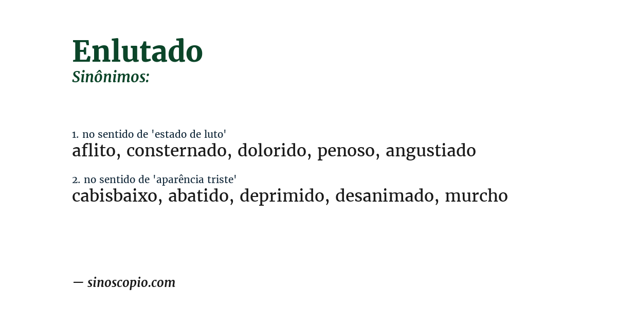 Sinônimo de enlutado