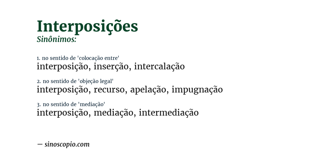 Sinônimo de interposições