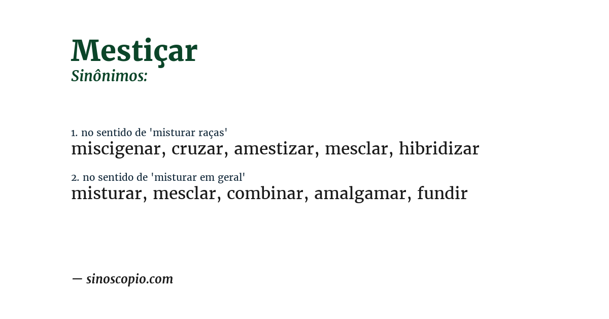 Sinônimo de mestiçar