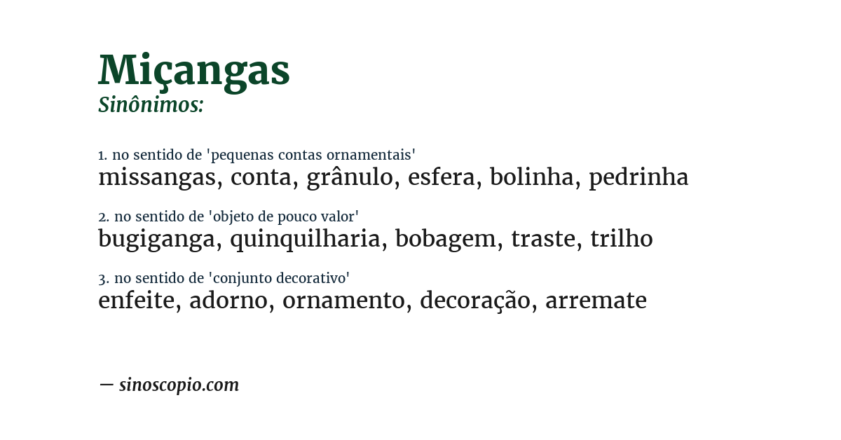 Sinônimo de miçangas