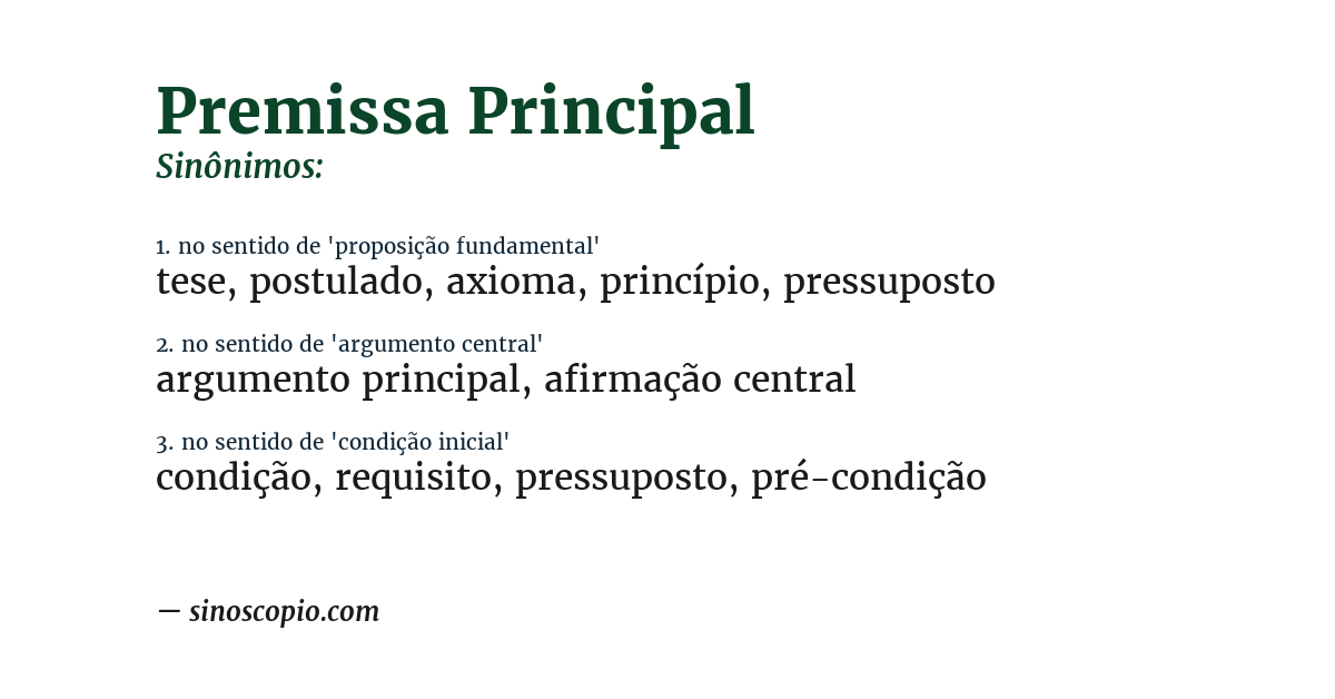 Sinônimo de premissa principal
