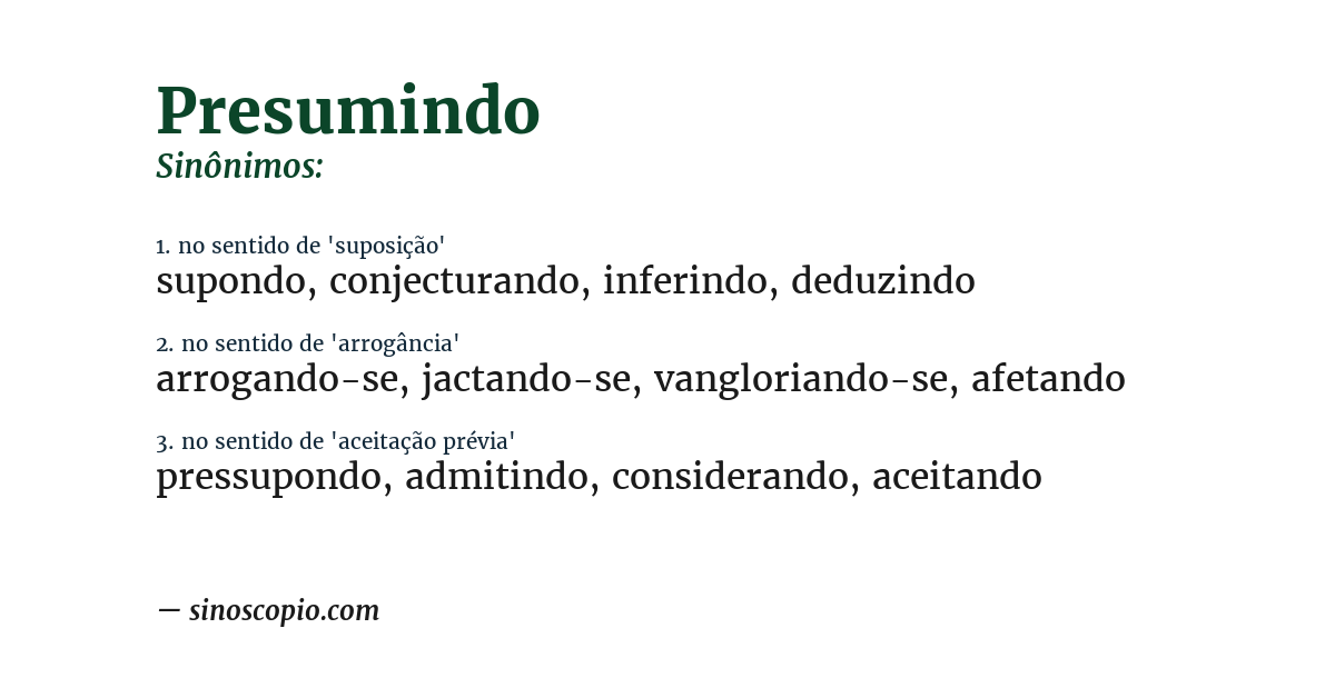Sinônimo de presumindo