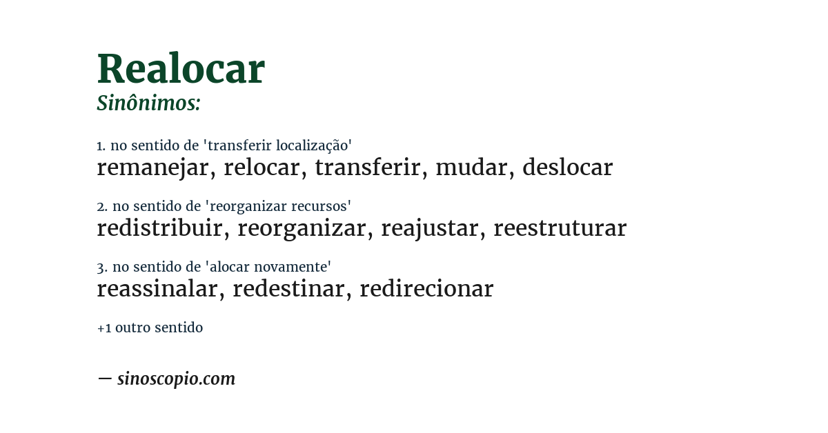 Sinônimo de realocar