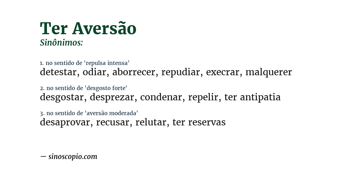 Sinônimo de ter aversão