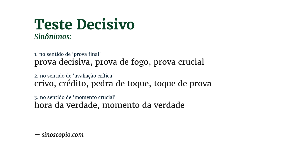 Sinônimo de teste decisivo