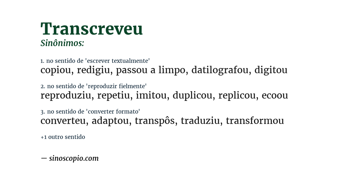 Sinônimo de transcreveu