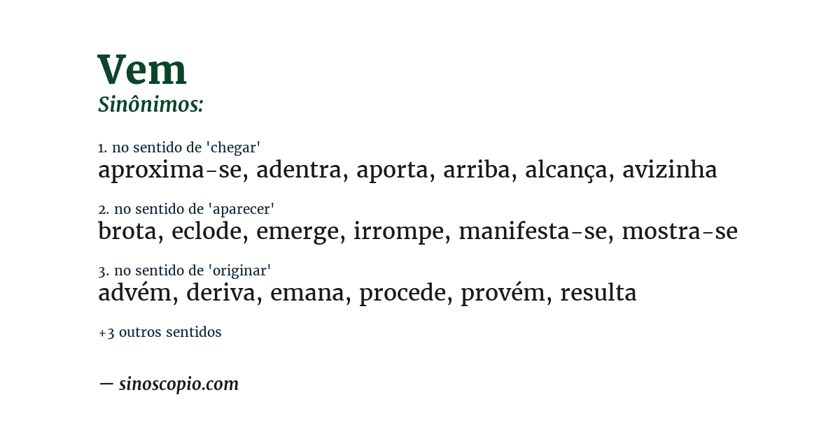 Sinônimo de vem