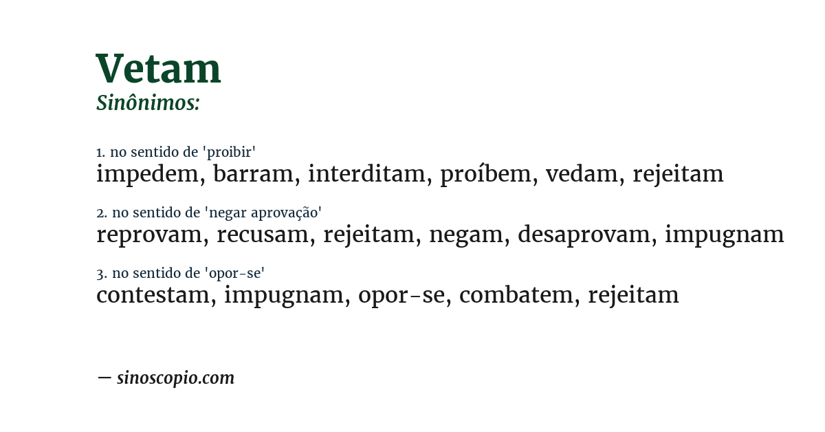 Sinônimo de vetam