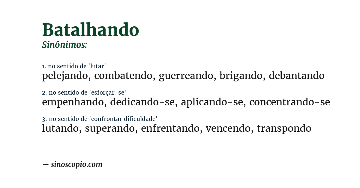 Sinônimo de batalhando