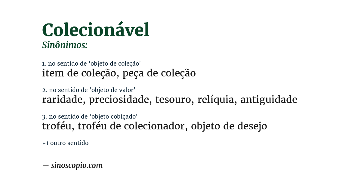 Sinônimo de colecionável