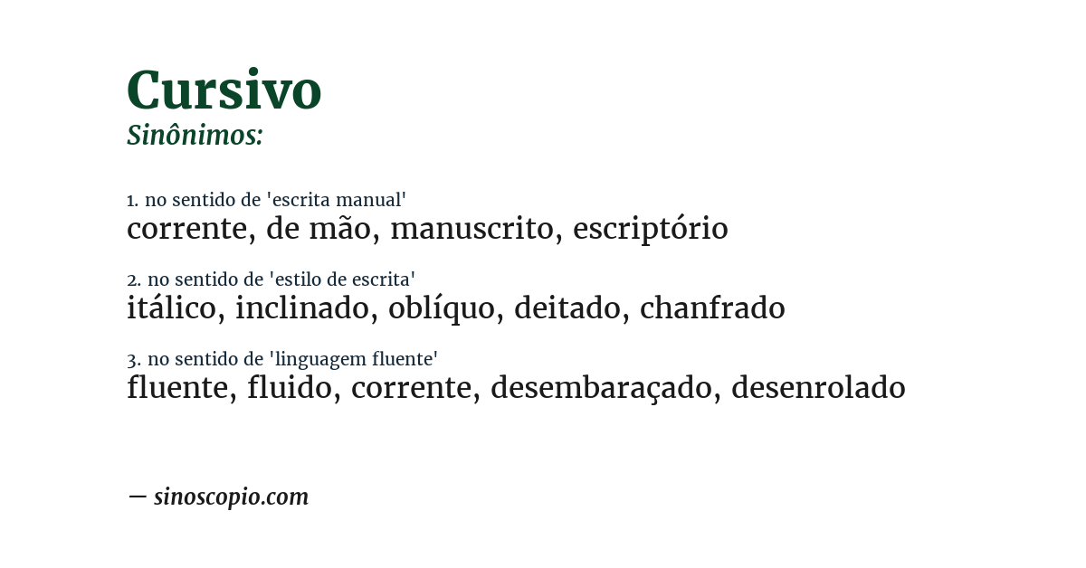 Sinônimo de cursivo