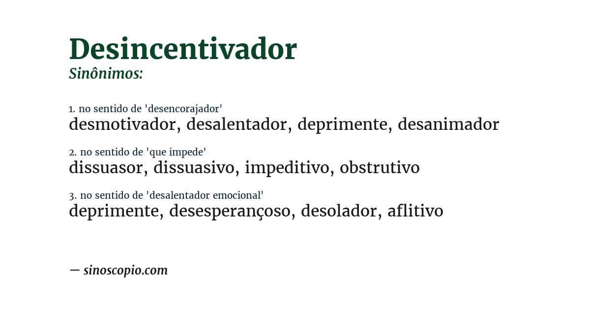 Sinônimo de desincentivador
