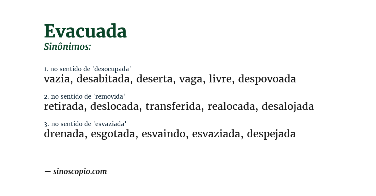 Sinônimo de evacuada