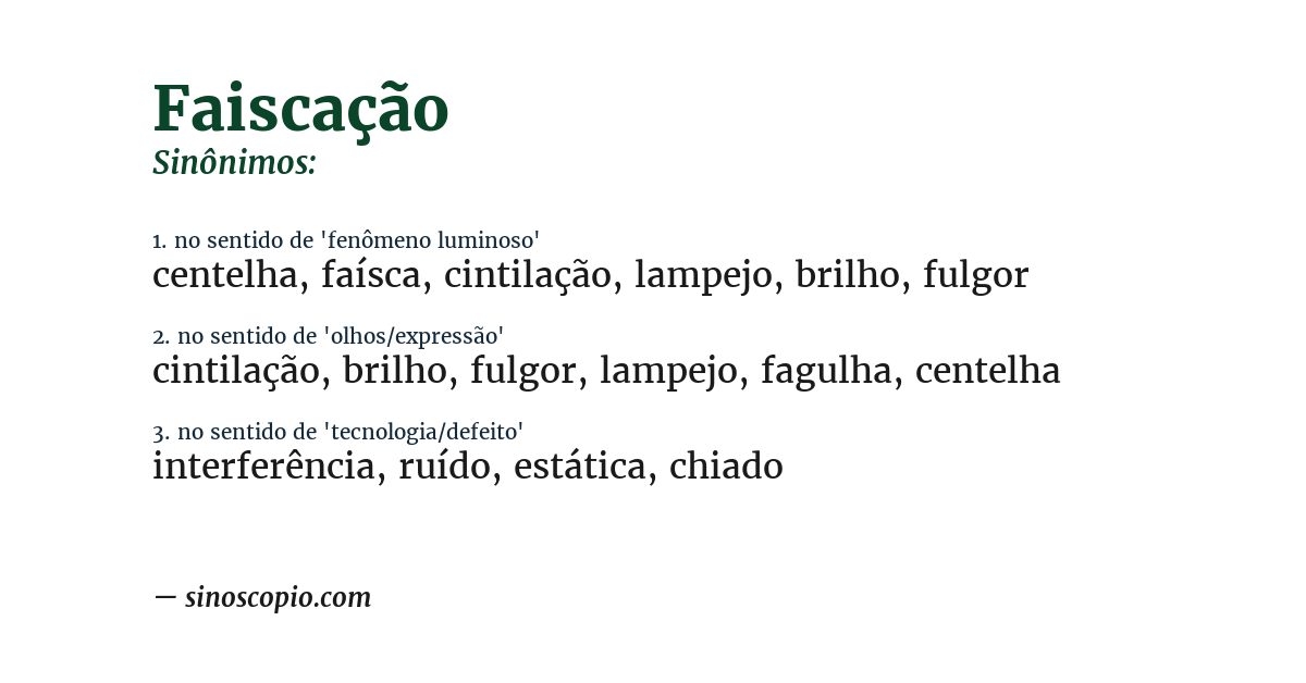 Sinônimo de faiscação