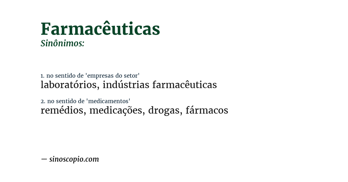 Sinônimo de farmacêuticas