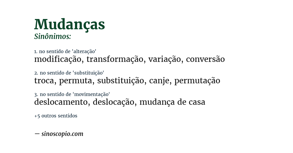 Sinônimo de mudanças
