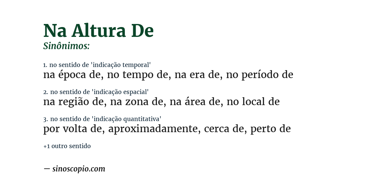 Sinônimo de na altura de