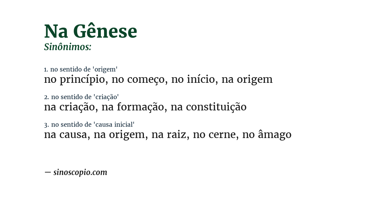 Sinônimo de na gênese