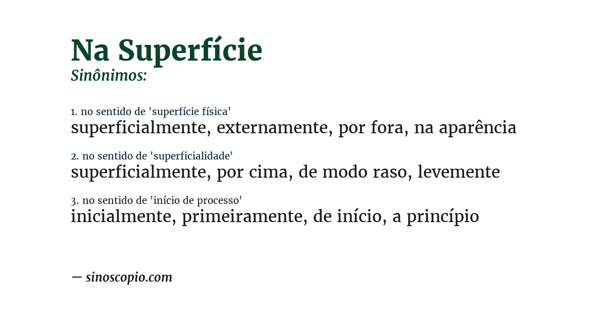 Sinônimo de na superfície
