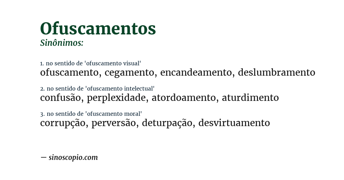Sinônimo de ofuscamentos