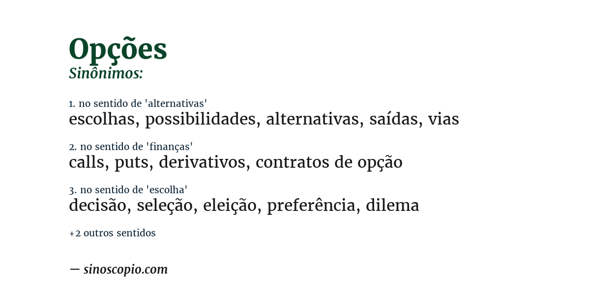 Sinônimo de opções