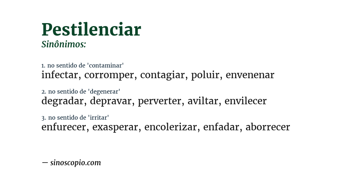 Sinônimo de pestilenciar