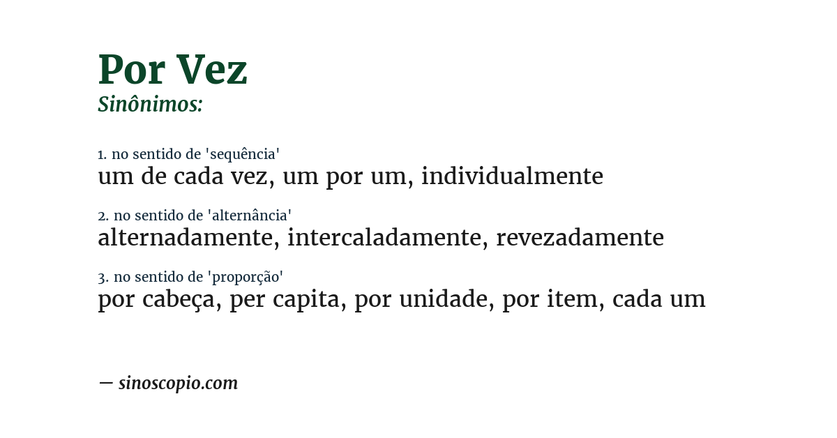Sinônimo de por vez