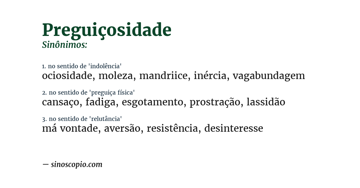 Sinônimo de preguiçosidade