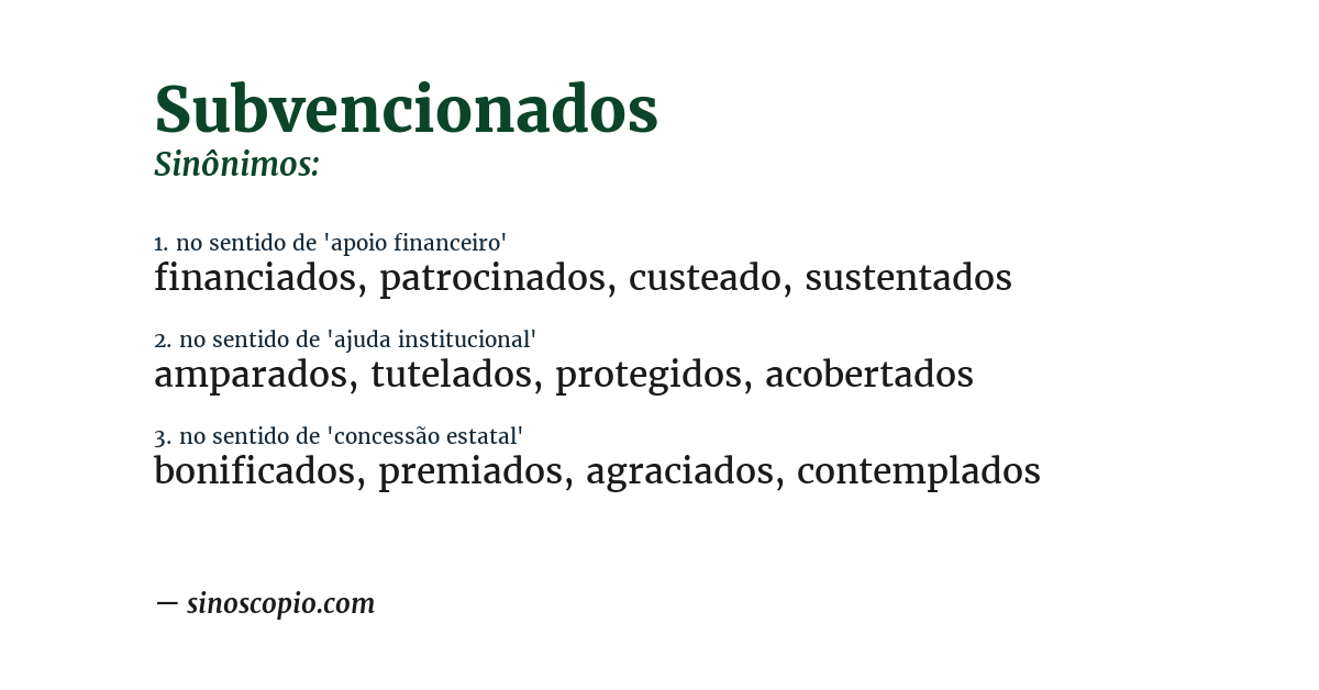 Sinônimo de subvencionados