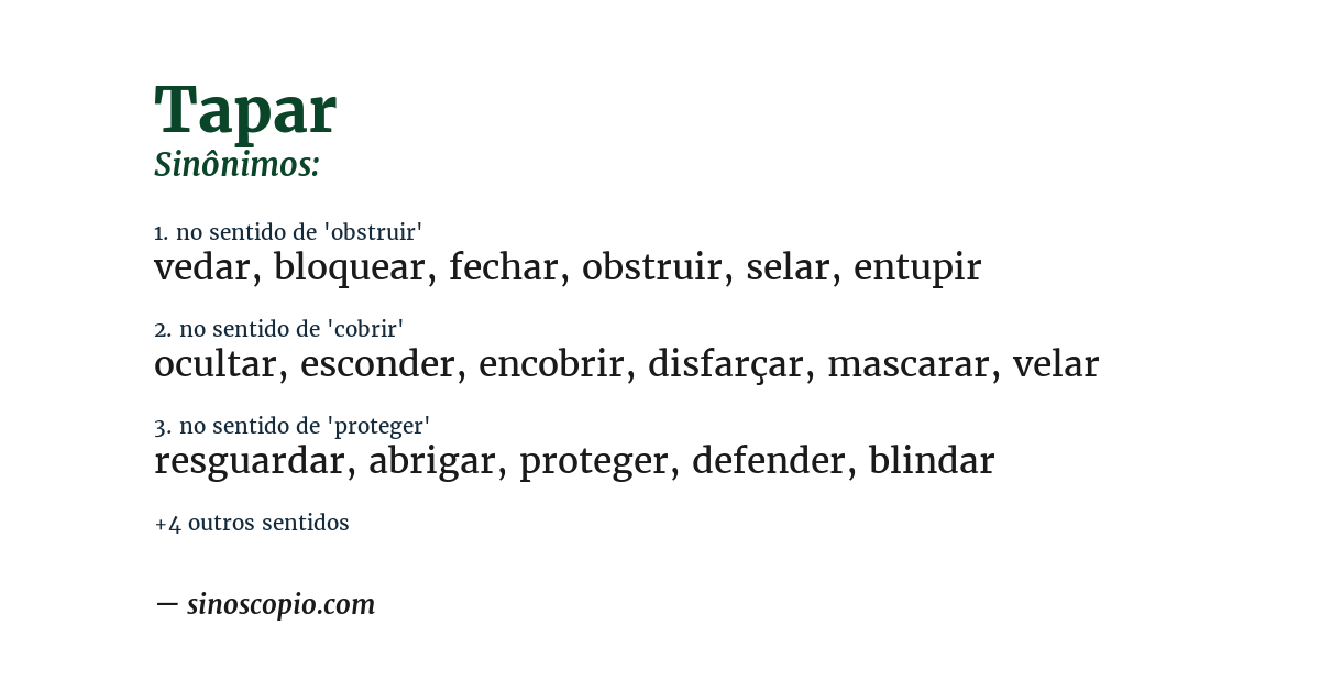 Sinônimo de tapar
