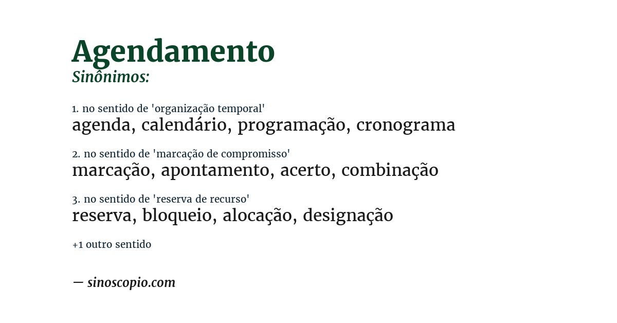 Sinônimo de agendamento