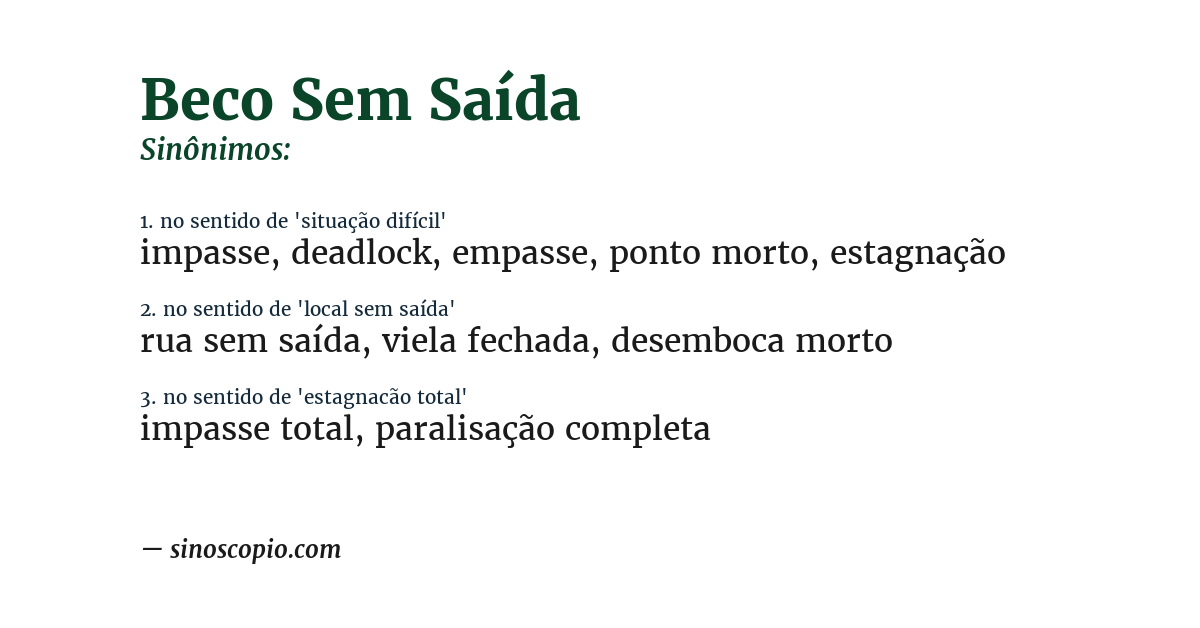 Sinônimo de beco sem saída