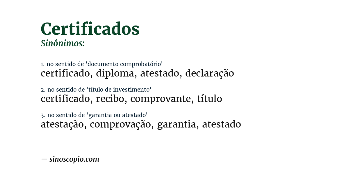 Sinônimo de certificados