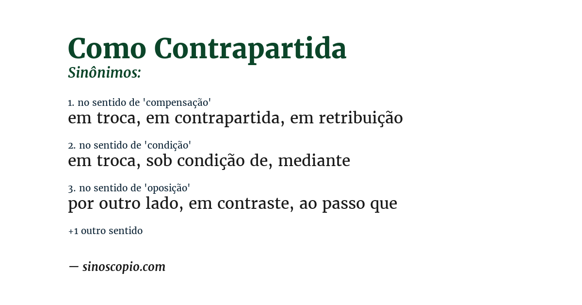 Sinônimo de como contrapartida