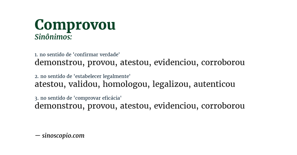 Sinônimo de comprovou
