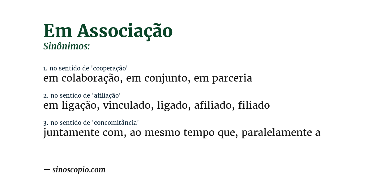 Sinônimo de em associação