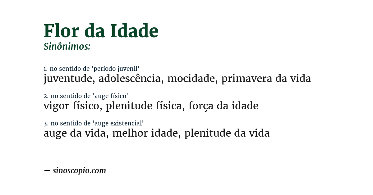 Sinônimo de flor da idade