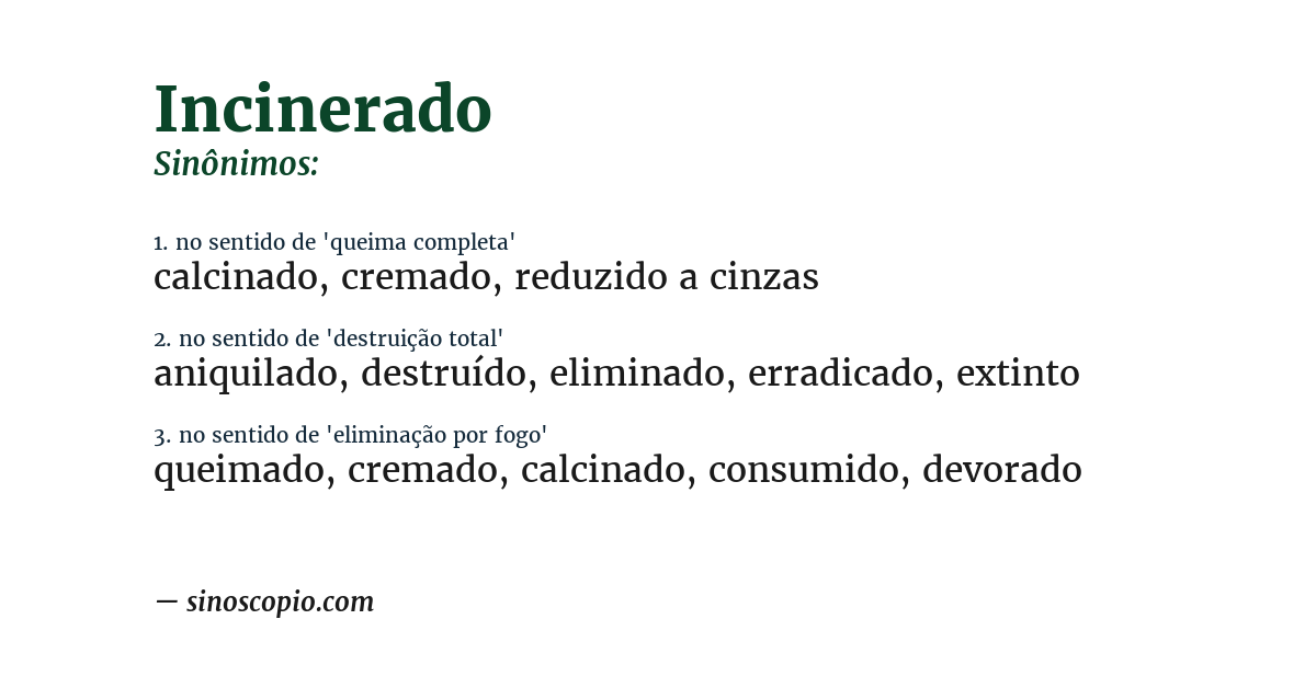 Sinônimo de incinerado