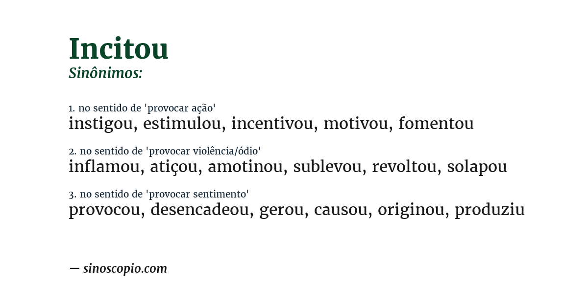 Sinônimo de incitou