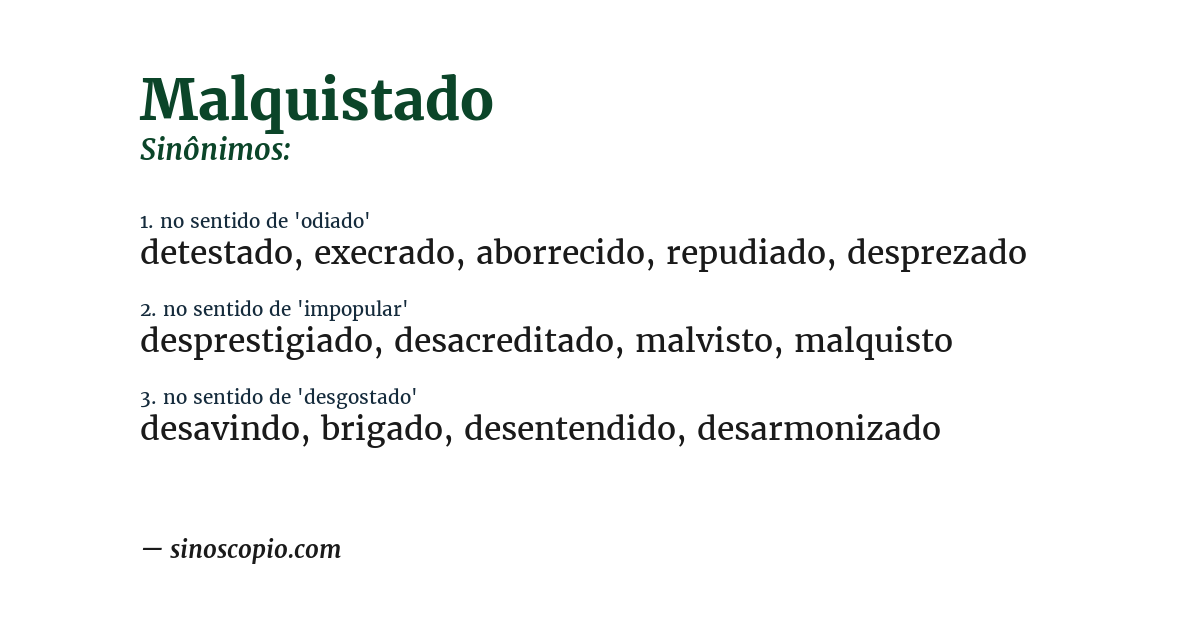 Sinônimo de malquistado