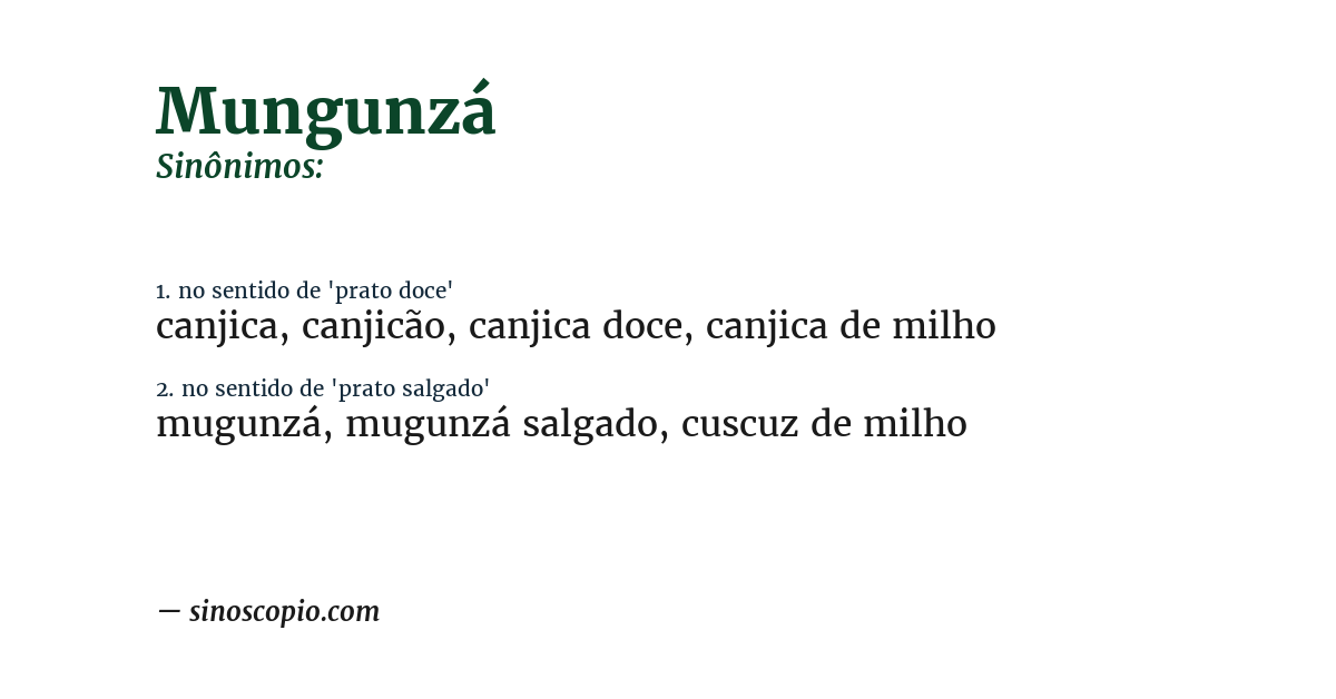 Sinônimo de mungunzá