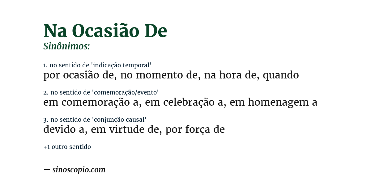 Sinônimo de na ocasião de