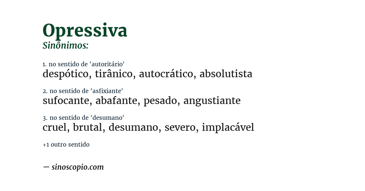 Sinônimo de opressiva