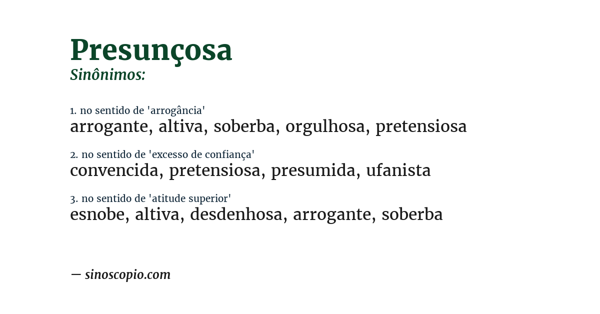 Sinônimo de presunçosa