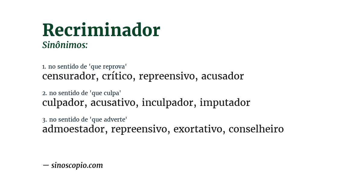 Sinônimo de recriminador